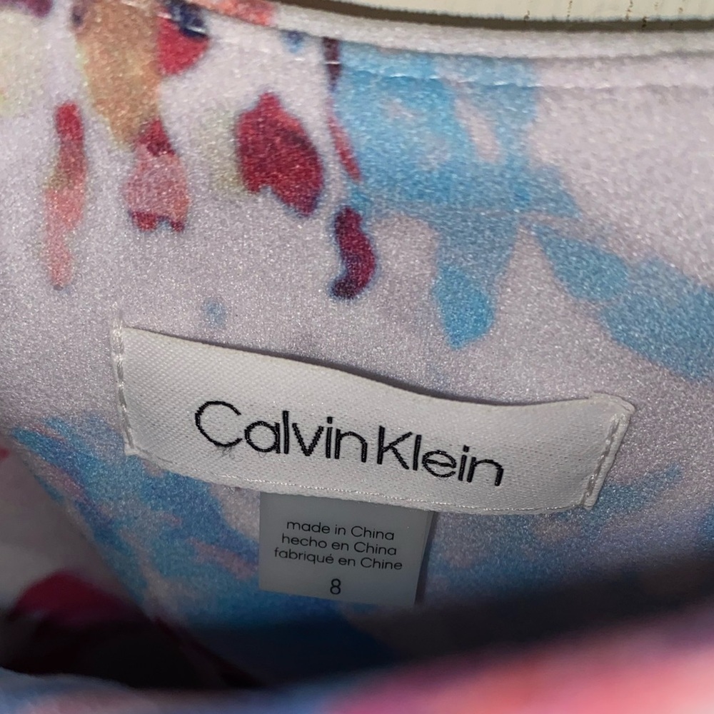 Calvin Klein White & Colorful Floral Formal Midi Dress Size 8 Beautiful - Picture 7 of 8